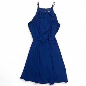 Navy Blue Sleeveless A-Line Mini Dress‎ Cinched Waist Spaghetti Strap Small Knee